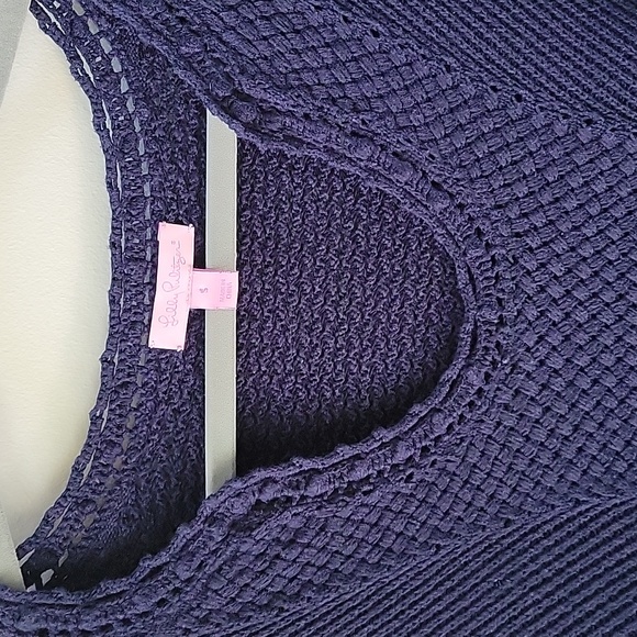 Lilly Pulitzer Knit Poncho Sweater Navy Blue Coastal‎ Beach Size Small - Picture 3 of 10